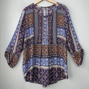 Daniel Rainn Popover Top Size XXL Boho Floral Blouse Cowgirl Chic Peasant Gypsy